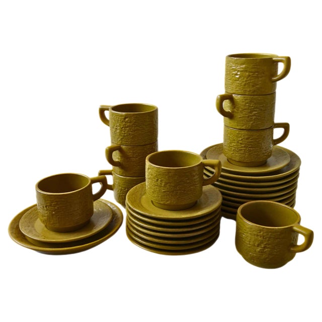 Yellow Coffee Cup, Saucer & Small Plate from Upsala Ekeby, Sweden, Set of 3 For Sale