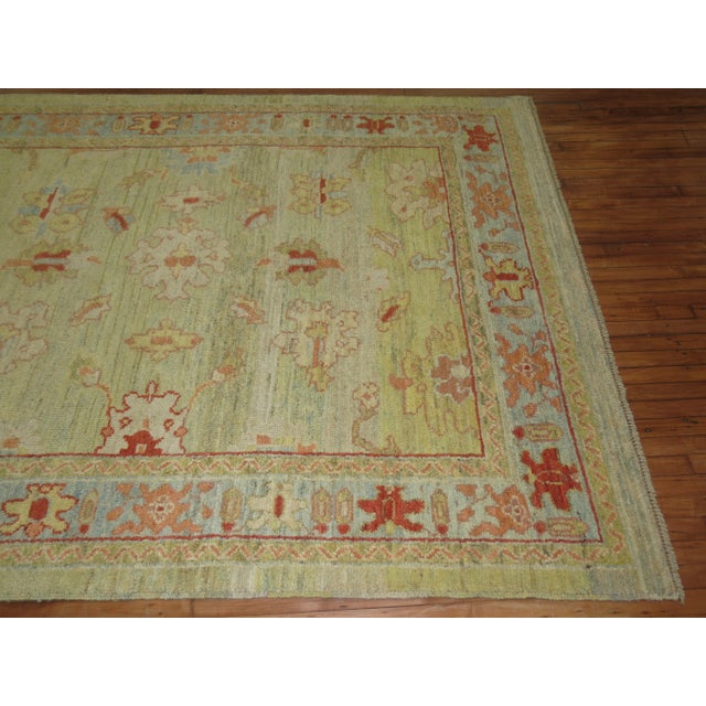 Hollywood Regency Vintage Green Turkish Oushak Rug - 6'9" x 9' For Sale - Image 3 of 9