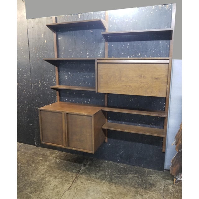 Vintage Mid Century 2 Bay Hanging Wall Unit W Desk Storage Cabinet Bookcase Chairish