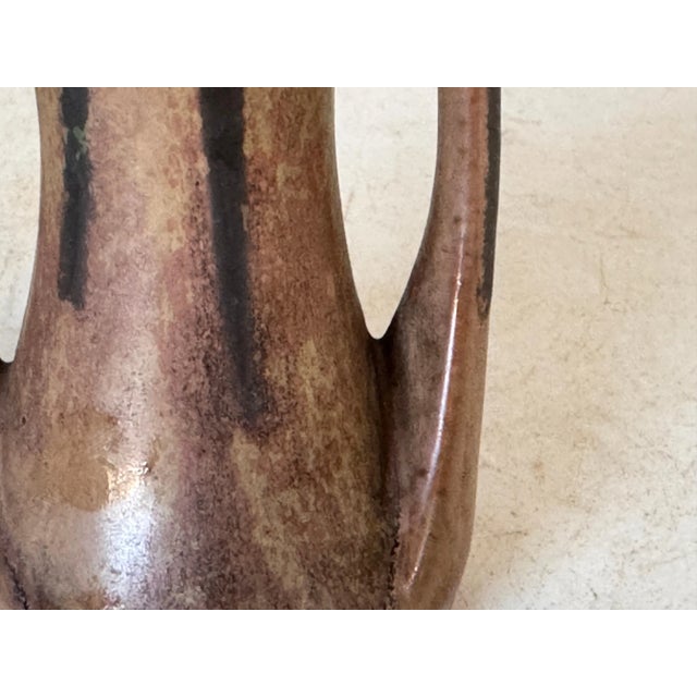 Stone Brown and Green Color Stoneware Enameled Vase with 2 Handles, France, 1960s For Sale - Image 7 of 9