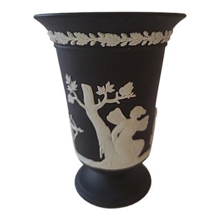 Vintage Wedgwood Black Jasperware Footed Vase For Sale