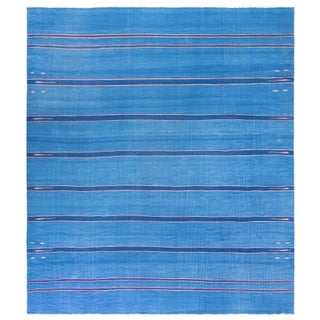 Doris Leslie Blau Mid-Century Indian Dhurrie Light Blue Flatweave Cotton Carpet For Sale