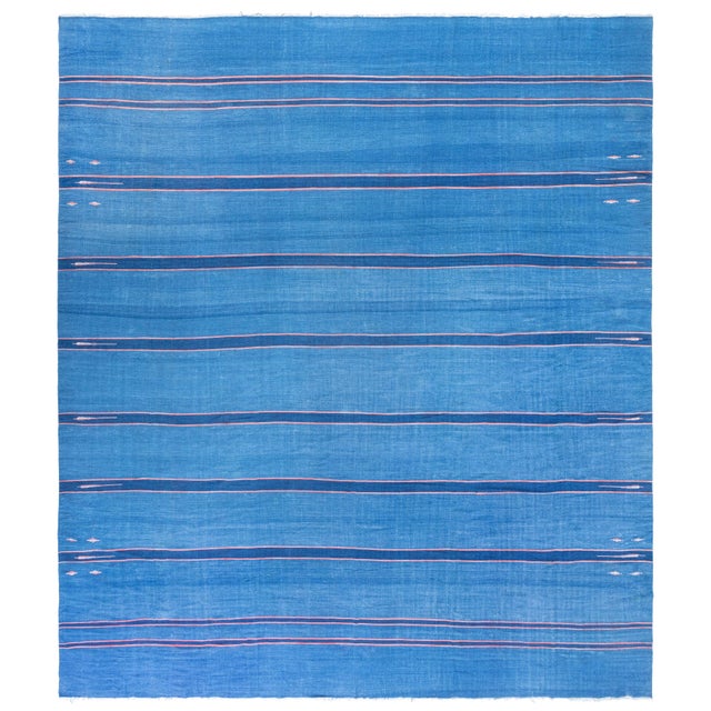 Doris Leslie Blau Mid-Century Indian Dhurrie Light Blue Flatweave Cotton Carpet For Sale