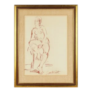 Mid Century Framed Nude Figure Drawling on Paper Artist Signed Jan De Ruth