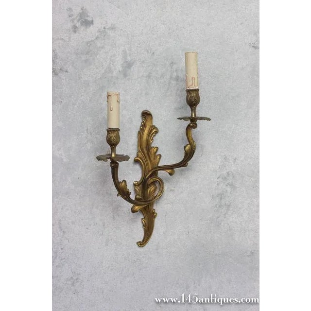 Metal Pair of French Louis XV Style Gilt Bronze Two-Arm Wall Sconces, 1920s For Sale - Image 7 of 10