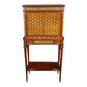 Signed Maison Forest Marquetry Inlaid Bronze Mounted Secretary Desk With Cubbies