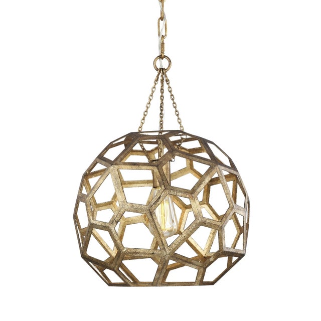 The Alexa Hampton Feccetta one light indoor pendant in antique gild is elegantly charming with a Mid-Century Modern...