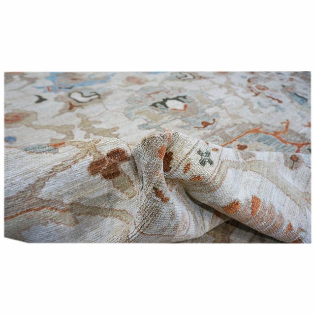 Ivory Persian Sultanabad Wool 10x14 Ivory, Rust, Light Blue & Tan Handmade Area Rug #1142046 For Sale - Image 8 of 9