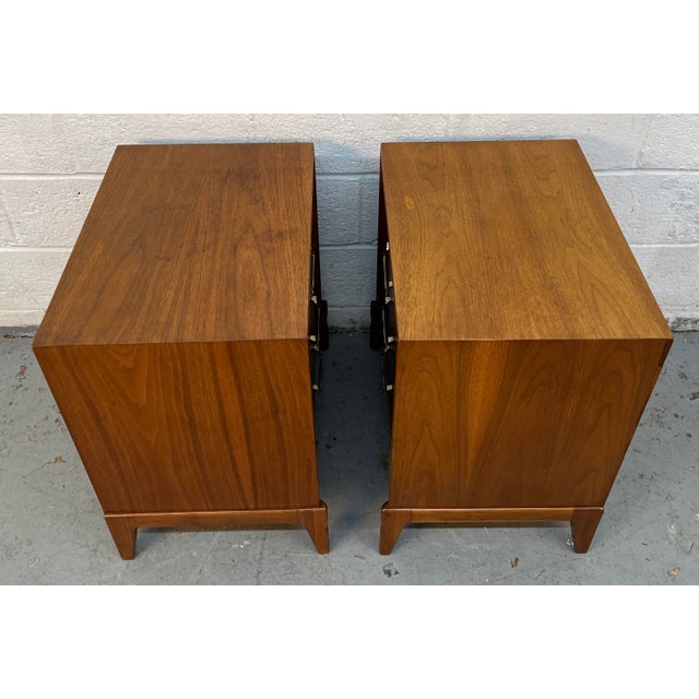 Mid-Century Modern Three Drawer Walnut Nightstands, A Pair For Sale - Image 10 of 14