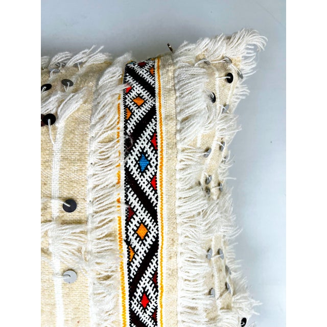 Textile Vintage Moroccan Off White Wool Tribal Wedding Pillow For Sale - Image 7 of 9