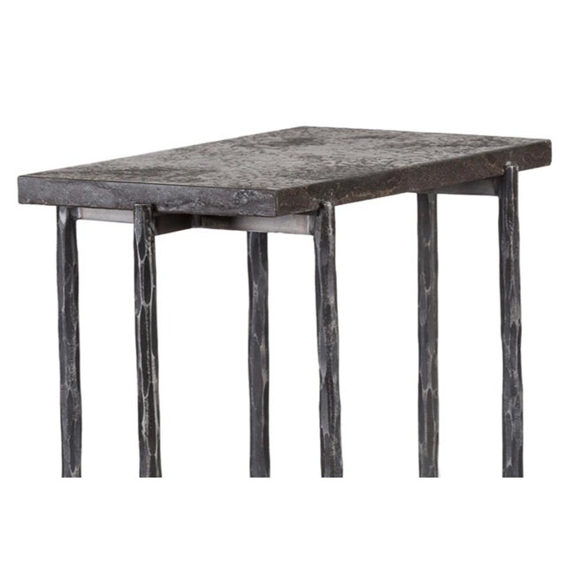 Modern side or end table with beautiful natural bluestone dark grey slate top resting on top of black and steel hammered...