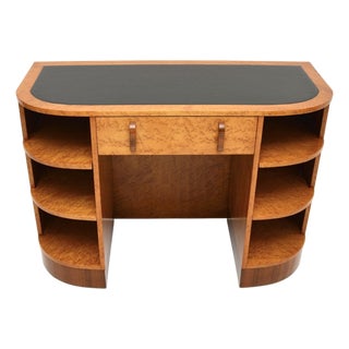 Art Deco Birds Eye Maple and Walnut Leather Top Desk, 1930 For Sale