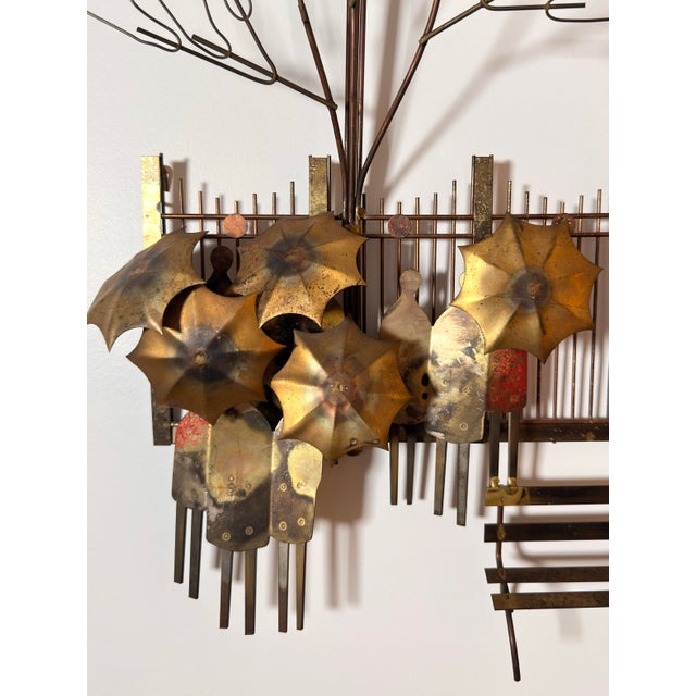 Mid-Century Modern Curtis Jere “Rainy Day at the Bus Stop” Mixed Metal Wall Sculpture, 1972 For Sale - Image 3 of 6