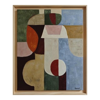 Jeu De Figures, Contemporary Geometric Abstract Oil Painting, Framed by Sophie Dumont For Sale