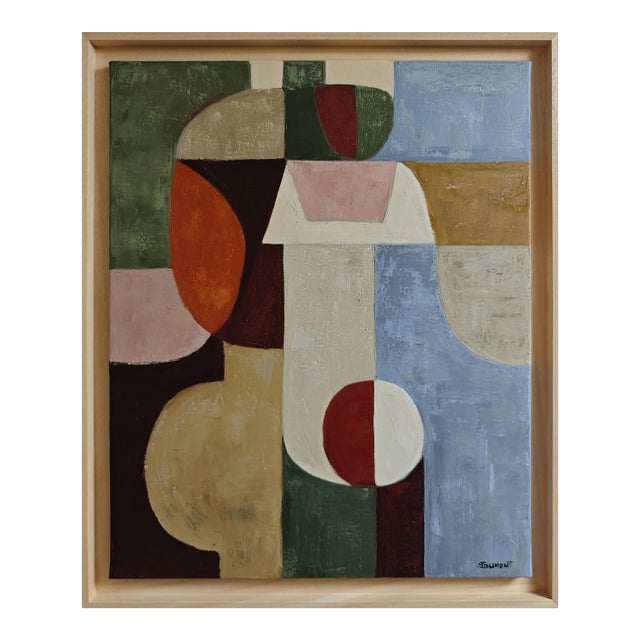 Jeu De Figures, Contemporary Geometric Abstract Oil Painting, Framed by Sophie Dumont For Sale