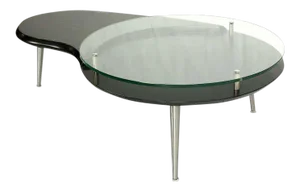 Mid-Century Modern Organic Kidney Shape Glass-Top Coffee Table