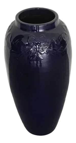 McCoy School Pottery Arts & Crafts Cobalt Blue Swags & Bows Floor Vase