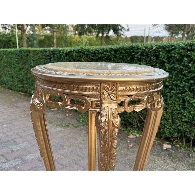 1970s Artisan Louis XVI Gold Beech Marble Tables-Pair For Sale - Image 14 of 18