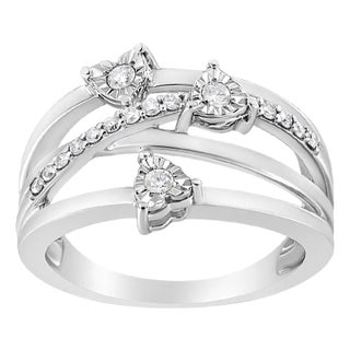 .925 Sterling Silver 1/5 Cttw Miracle-Set Diamond Heart Cross-Over Bypass Ring (I-J Color, I2-I3 Cla EVS1010 For Sale
