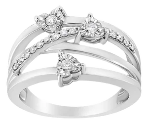 .925 Sterling Silver 1/5 Cttw Miracle-Set Diamond Heart Cross-Over Bypass Ring (I-J Color, I2-I3 Cla EVS1010