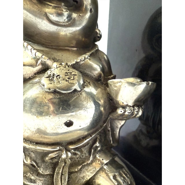 Silver Vintage Bronze - Laughing Buddha Bookend For Sale - Image 8 of 9