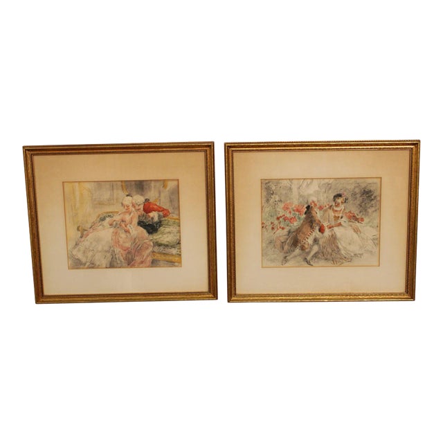 Antoine Calbet Vintage French Framed Etchings - a Pair For Sale