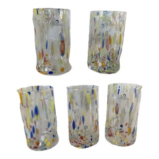 Murano Glasswear Set by Alessandro Coppola in Italy- Set of 5 Tall Drinking Glasses For Sale