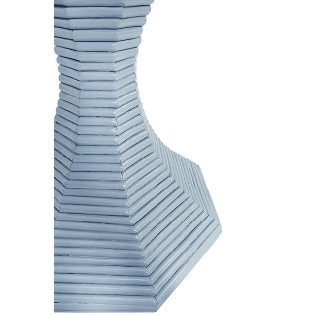 Matthew Izzo Home - Octaviao Light Blue Rattan Reeded Octagonal Side Table For Sale In New York - Image 6 of 7