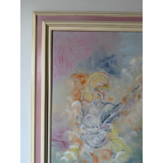 1970’s Iras “Guitar + Girl” Impressionist Abstract Oil on Canvas Painting, Framed For Sale - Image 4 of 12