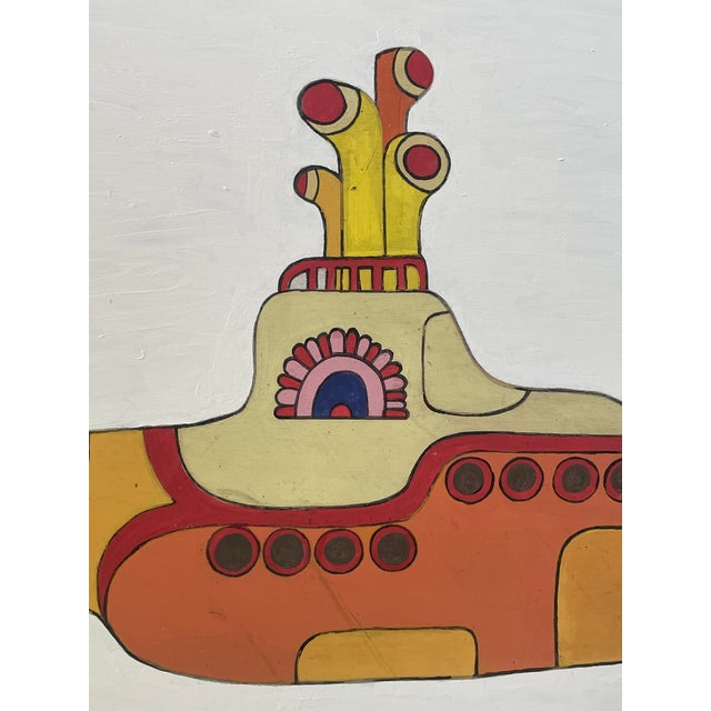 Paper 1970s Vintage "The Yellow Submarine" Large Pop Art Painting on Board For Sale - Image 7 of 9