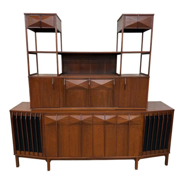 Mid-Century Modern Brazilian Style 2-Piece Walnut Bar Storage Cabinet For Sale