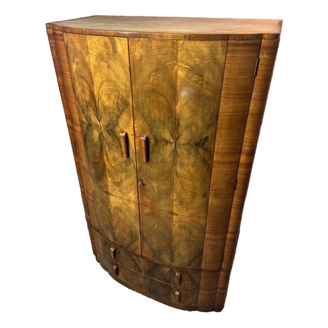 Vintage Art Deco Walnut Wardrobe, 1930s For Sale