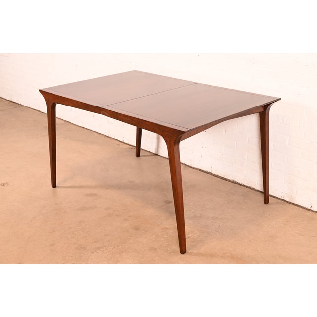Brown John Van Koert for Drexel Mid-Century Modern Sculpted Walnut Extension Dining Table, Newly Refinished For Sale - Image 8 of 14