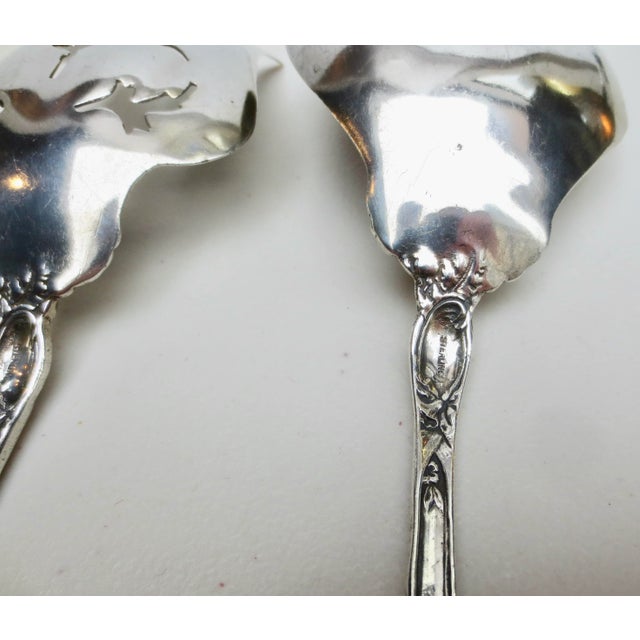 Art Nouveau Sterling Silver Serving Pierced Spoon and Fork For Sale - Image 9 of 9