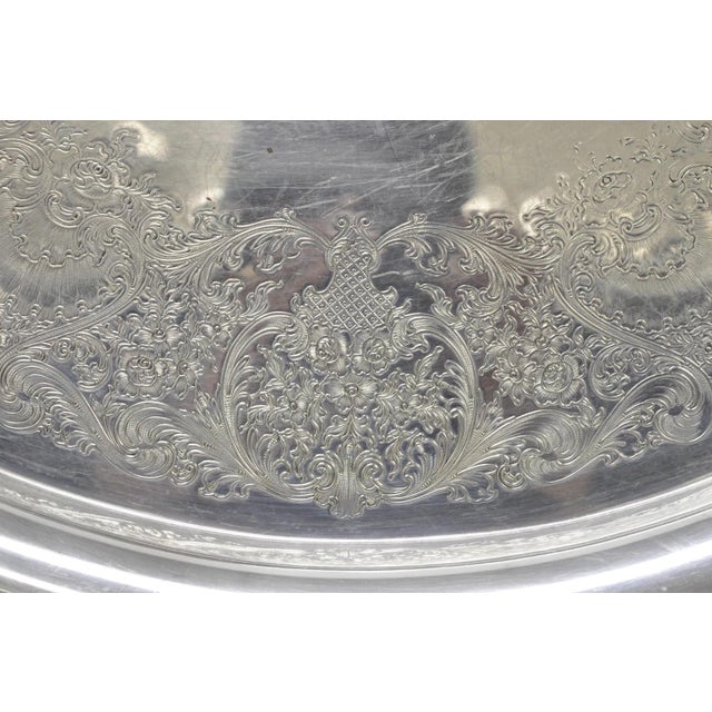 Metal Vintage Wm Rogers & Son "Victorian Rose" Silver Plated Oval Serving Platter Tray For Sale - Image 7 of 15