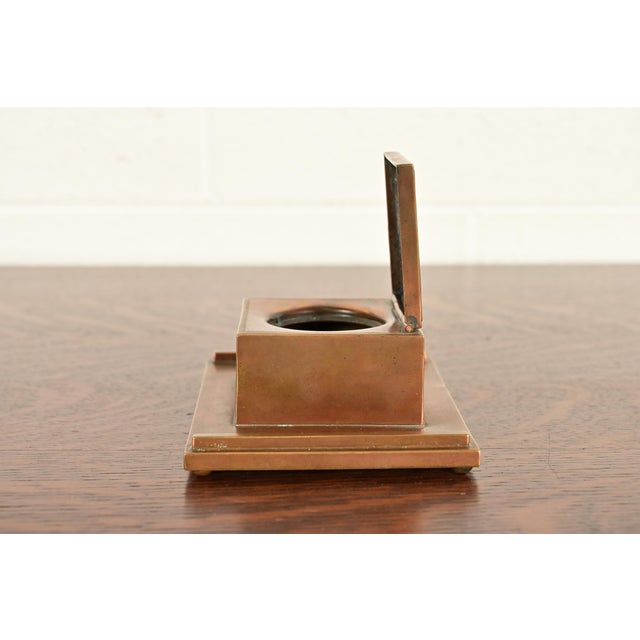 Bronze Silver Crest Arts & Crafts Sterling Silver on Bronze Inkwell For Sale - Image 8 of 12