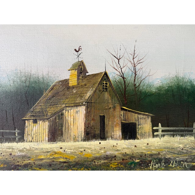 1970s Vintage Country Farm - Landscape Scene Oil Painting by Herb Helen – Framed For Sale - Image 10 of 12