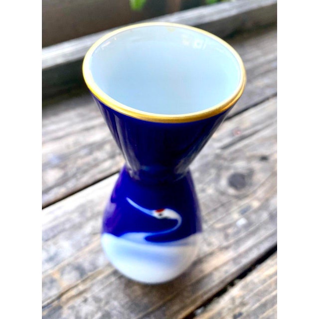 Ceramic Late 20th Century Attributed Koransha Arita Japanese Cobalt Blue Crane Porcelain Vase For Sale - Image 7 of 9