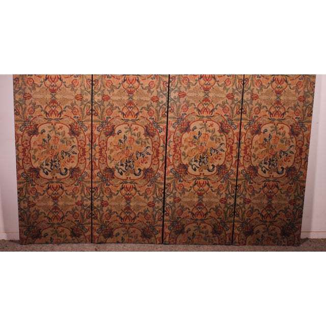 19th Century Painted Fabric Four-Panel Screen For Sale - Image 11 of 12