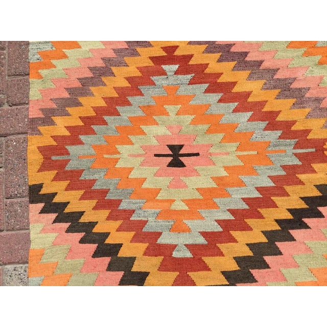Vintage Turkish Diamond Design Kilim Rug - 110" X 79.5" For Sale In Raleigh - Image 6 of 11