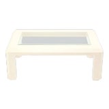 Vintage Mid Century Textured Grass Cloth Rectangular Glass Top Coffee Table For Sale