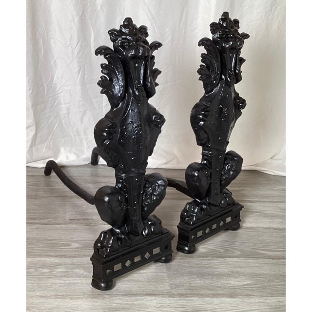 Circa 1900 Pair Of Lion Motif Andirons For Sale In Philadelphia - Image 6 of 9