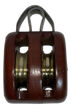 Double Sheave Varnished Wood Nautical Pulley Block
