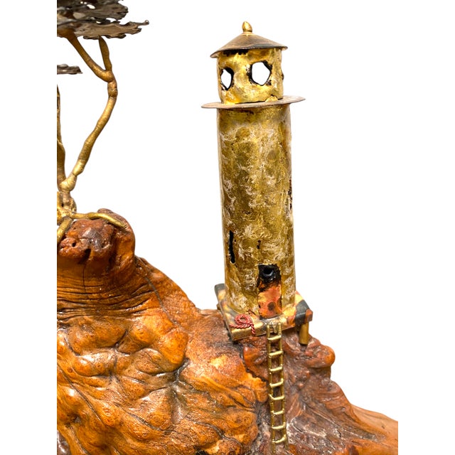 Mid 20th Century Mid 20th Century Frank Sunseri Burlwood & Metal Coastal Sculpture Lighthouse Nautical Carmel Monterey California Artist For Sale - Image 5 of 11