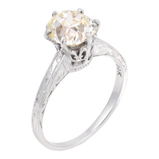 1930s Art Deco Gia 1.76 Carat Old Mine Cut Diamond 14k White Gold Engagement Ring, Size 4.5 For Sale