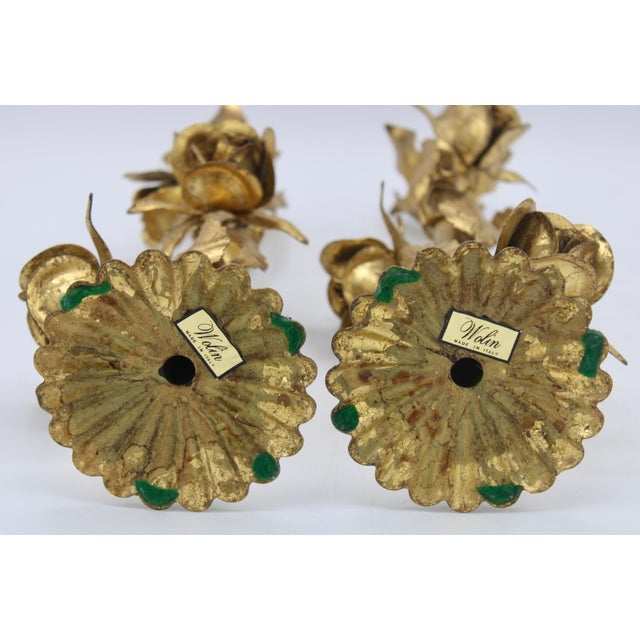 Vintage Italian Gold Gilded Tole Candlesticks For Sale - Image 4 of 11
