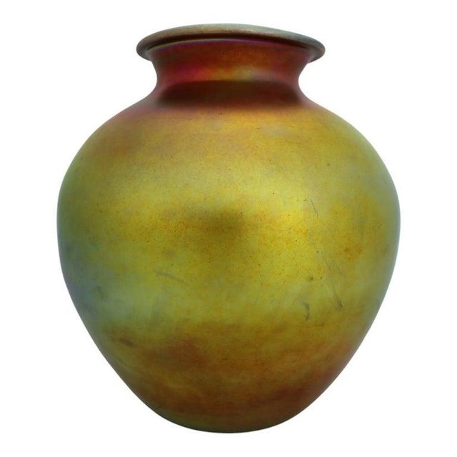 Oversized Antique Steuben Gold Aurene Bulbous Art Glass Vase, Unsigned, C1920 For Sale - Image 6 of 8