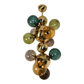 Glass and Brass Italian Mid-Century Modern Chandelier For Sale