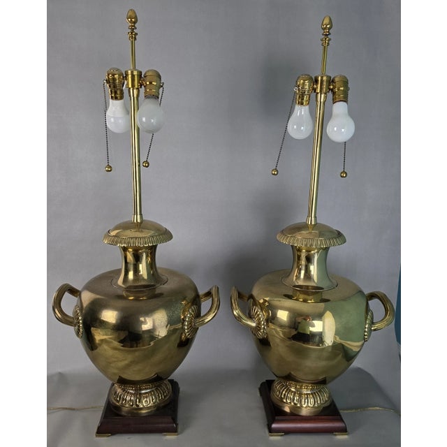 Vintage Marbro Polished Brass "Hydria" Table Lamps Dual Light a Pair For Sale - Image 17 of 18