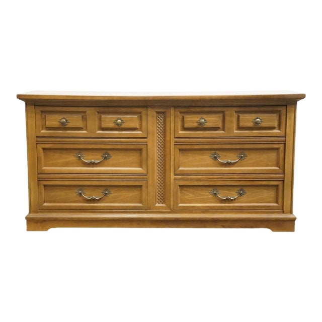 Bassett Furniture Solid Pecan Italian Mediterranean Style 62" Double Dresser 290-28-217 For Sale